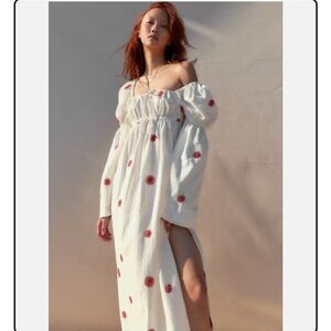 Free People Long Sleeve Dress with Red Embroidery